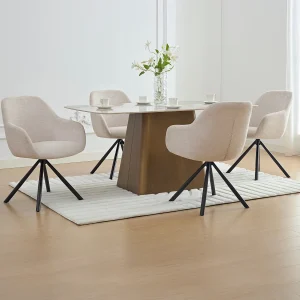Set van 6 stoelen met armleuningen van gestructureerde stof en zwart metaal – Crème – CILIENO