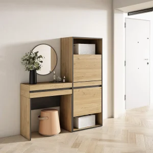 Consoletafel, haltafel, 130x35x145cm, Voor hal en entree, Schoenenkast, Eiken