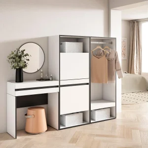 Consoletafel, haltafel, 190x35x145cm, Voor hal en entree, Schoenenkast, Open Kledingkast, Wit Consoletafel, haltafel, 190x35x145cm, Voor hal en entree, Schoenenkast, Open Kledingkast, Wit