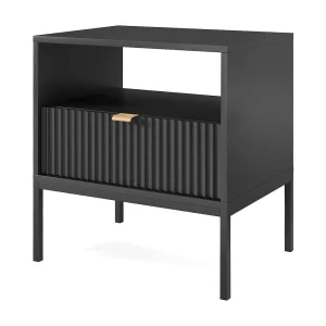 Chevet tafel 1 lade met metalen pieds zwart 54×56 cm Chevet tafel 1 lade met metalen pieds zwart 54×56 cm