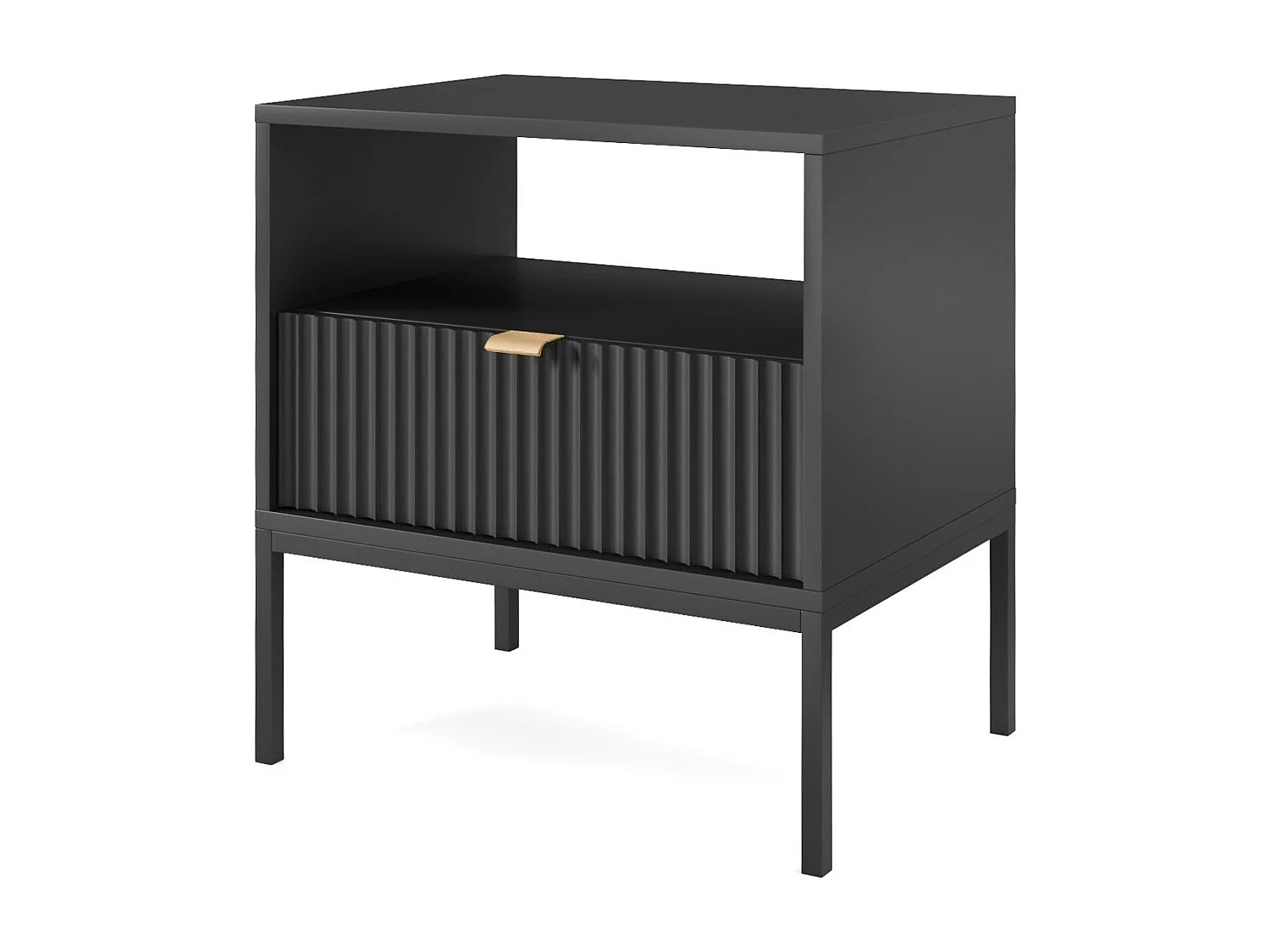 Chevet tafel 1 lade met metalen pieds zwart 54x56 cm