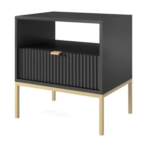 Chevet tafel 1 lade met metalen pieds zwart 54×56 cm Chevet tafel 1 lade met metalen pieds zwart 54×56 cm