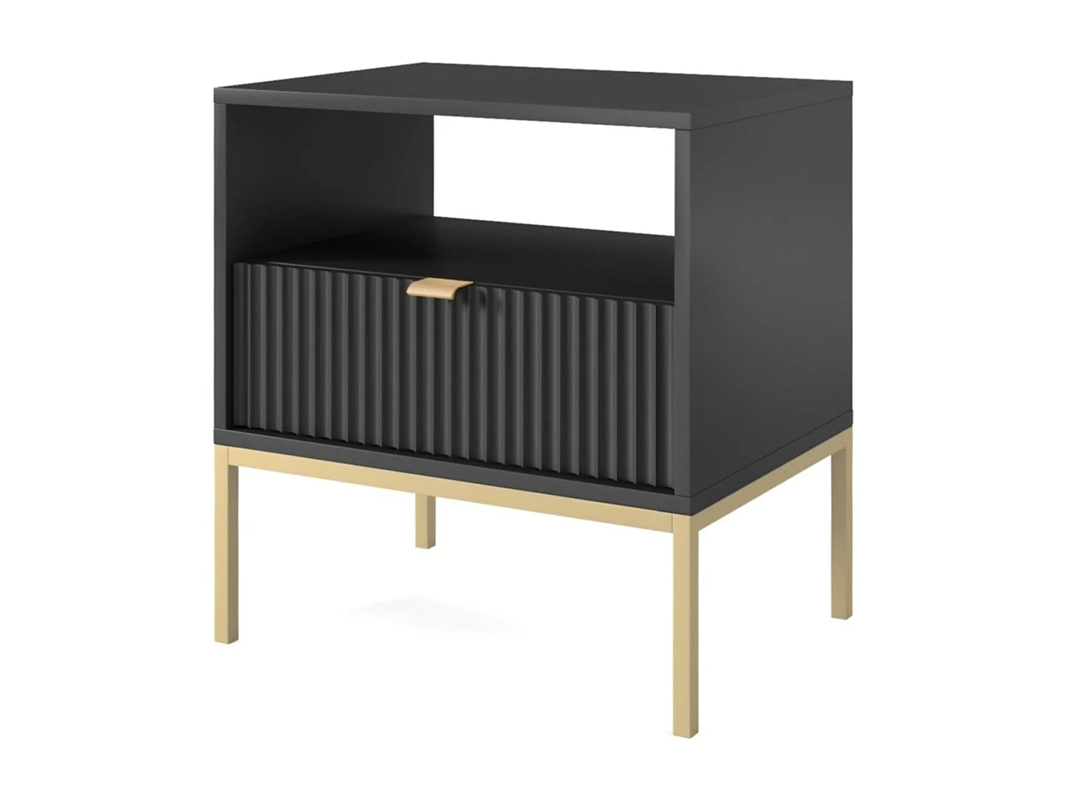 Chevet tafel 1 lade met metalen pieds zwart 54x56 cm