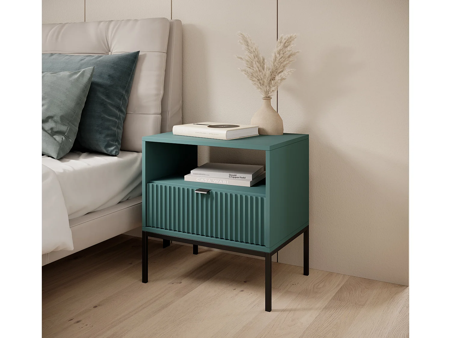 Chevet tafel 1 lade met metalen pieds zwart 54x56 cm