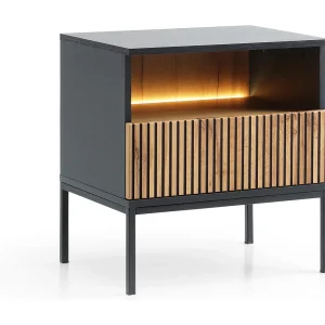 Chevettafel met 1 lade en geïntegreerde LED Zwart-Wit 54×56 cm Chevettafel met 1 lade en geïntegreerde LED Zwart-Wit 54×56 cm