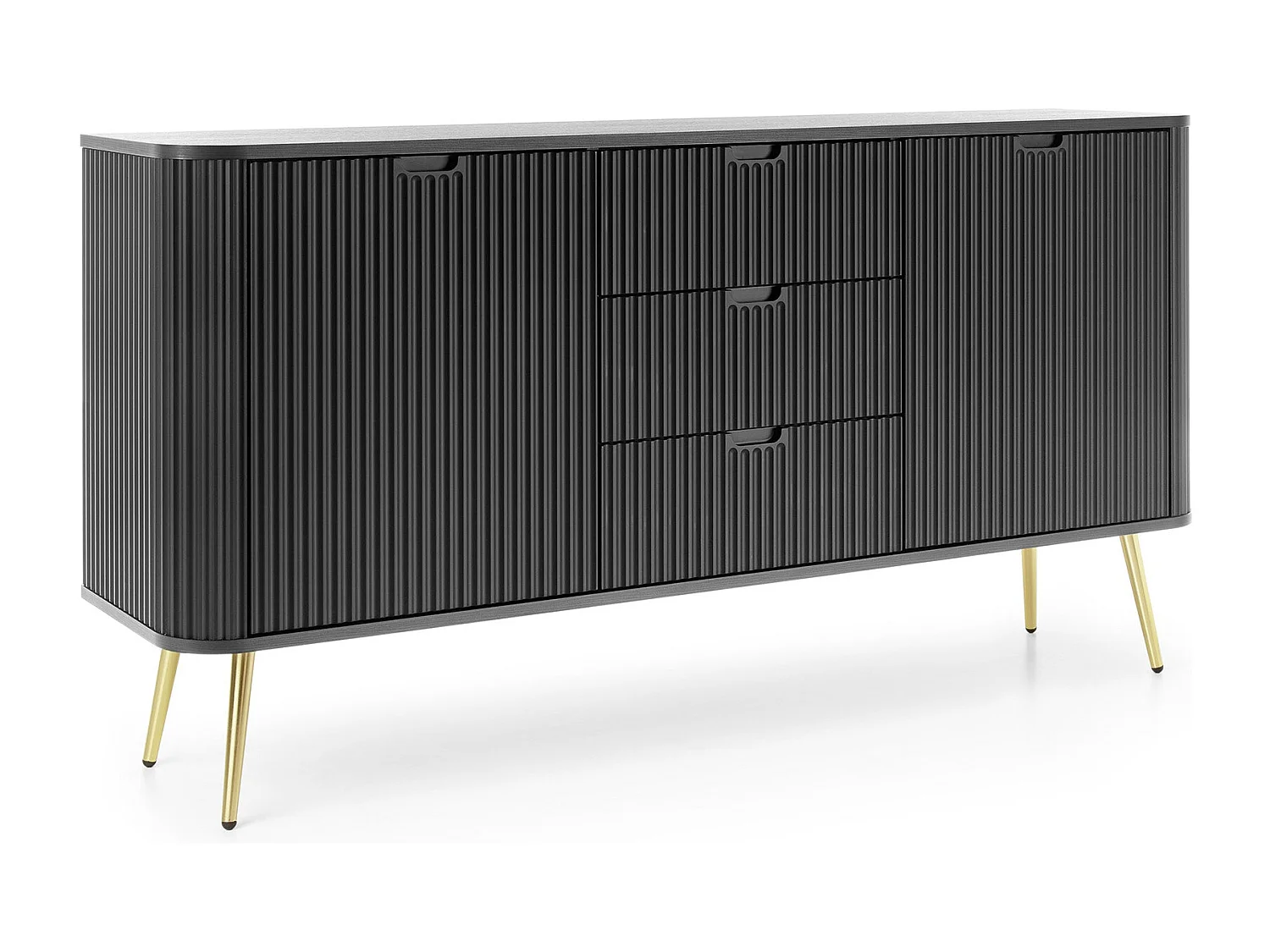 Buffetkast 2 deuren, 3 laden met gouden metalen bladen, 168x87 cm