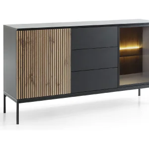 Buffet 2 deuren, 3 laden met geïntegreerde LED, zwart-wit, 154×83 cm Buffet 2 deuren, 3 laden met geïntegreerde LED, zwart-wit, 154×83 cm