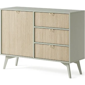 Buffetkast 1 deur en 3 laden in lamellenhout 106×80 cm