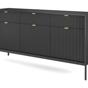 Buffetkast 3 deuren, 3 laden met zwarte metalen bladen, 154×83 cm Buffetkast 3 deuren, 3 laden met zwarte metalen bladen, 154×83 cm