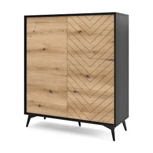 Buffet 2 deuren in hout lamellen 104×119 cm