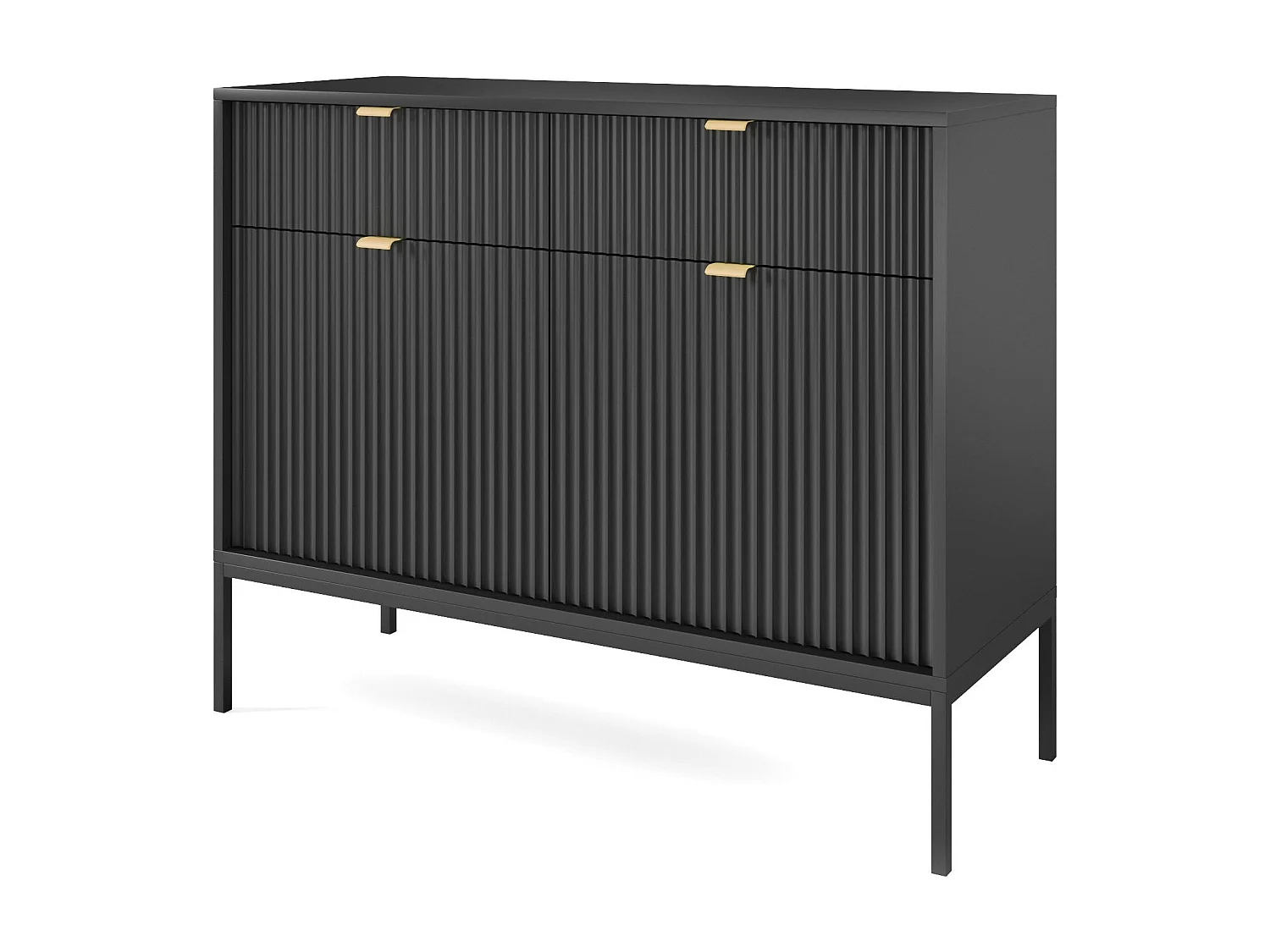 Buffetkast 2 deuren, 2 laden met zwarte metalen bladen, 104x83 cm