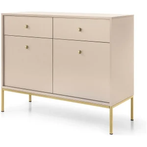 Buffetkast 2 deuren, 2 laden met gouden metalen vlakken, 104×83 cm Buffetkast 2 deuren, 2 laden met gouden metalen vlakken, 104×83 cm