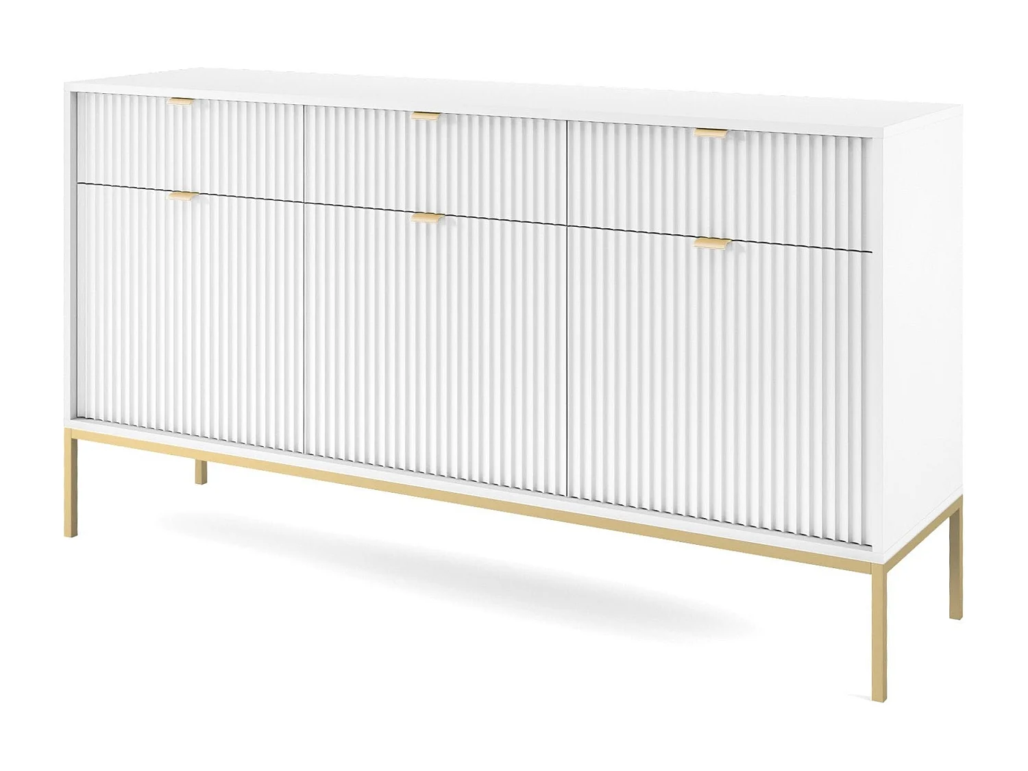 Buffetkast 3 deuren, 3 laden met gouden metalen bladen, 154x83 cm