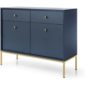 Buffetkast 2 deuren, 2 laden met gouden metalen vlakken, 104×83 cm Buffetkast 2 deuren, 2 laden met gouden metalen vlakken, 104×83 cm