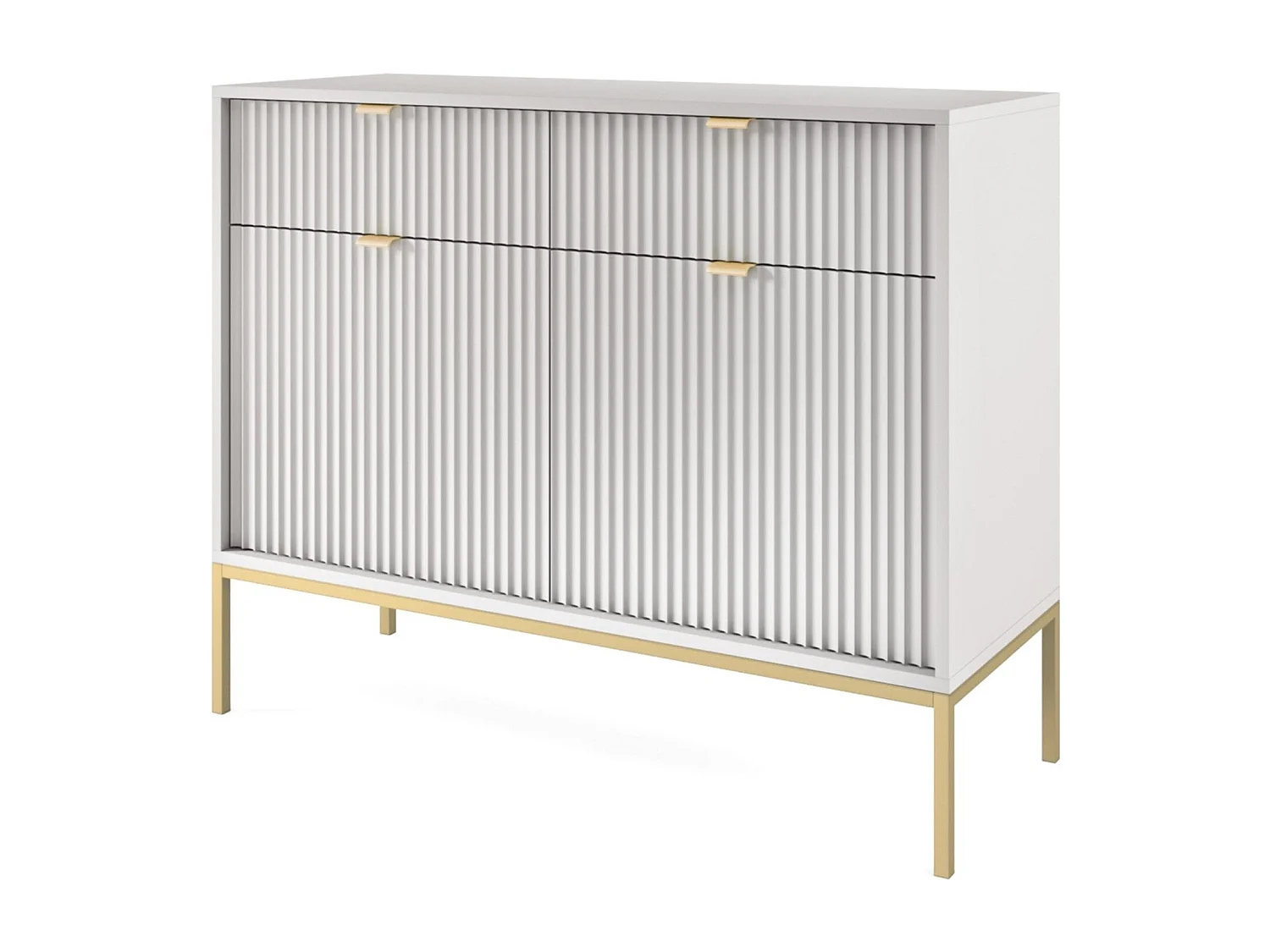 Buffetkast 2 deuren, 2 laden met gouden metalen vlakken, 104x83 cm