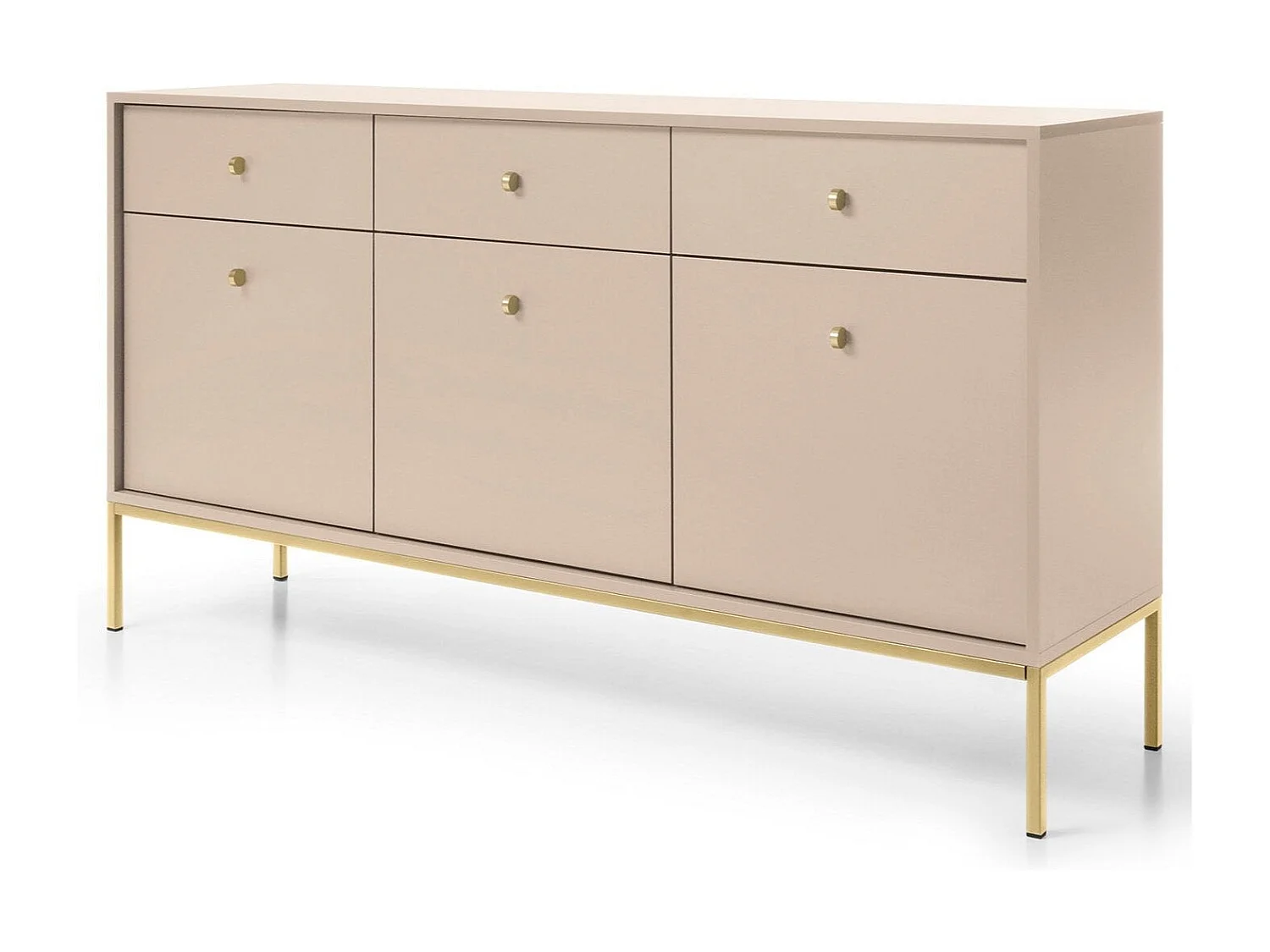 Buffetkast 3 deuren, 3 laden met gouden metalen bladen, 154x83 cm