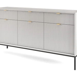 Buffetkast 3 deuren, 3 laden met zwarte metalen bladen, 154×83 cm Buffetkast 3 deuren, 3 laden met zwarte metalen bladen, 154×83 cm