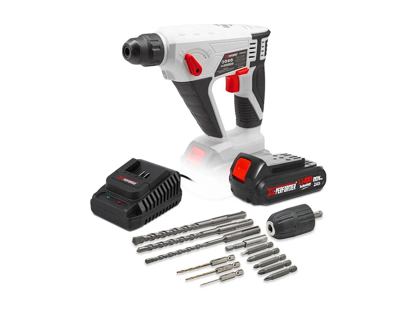 Draadloze boorhamer X-Performer 20V met 2Ah batterij en snellader 1H