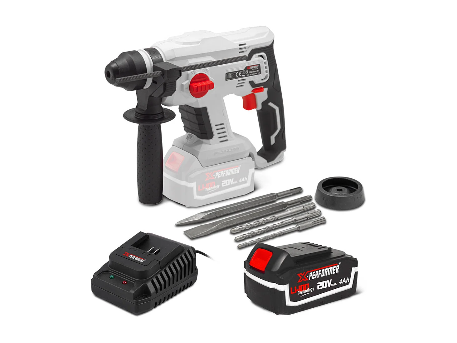 Draadloze boorhamer X-Performer 20V met 4Ah batterij en snellader 2H