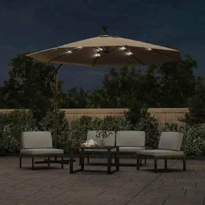 Carrickboy  Zweefparasol met LED-verlichting stalen paal 300 cm taupe