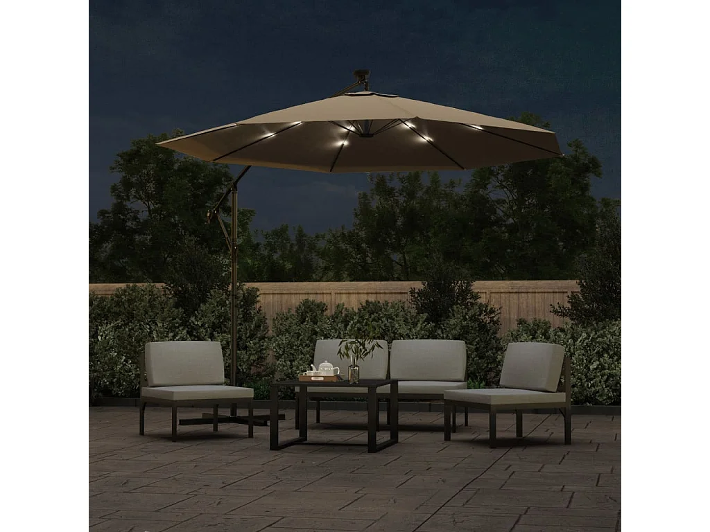 Carrickboy Zweefparasol met LED-verlichting stalen paal 300 cm taupe