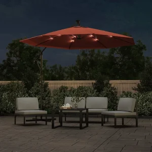 Carrickboy  Zweefparasol met LED-verlichting en stalen paal terracottakleur