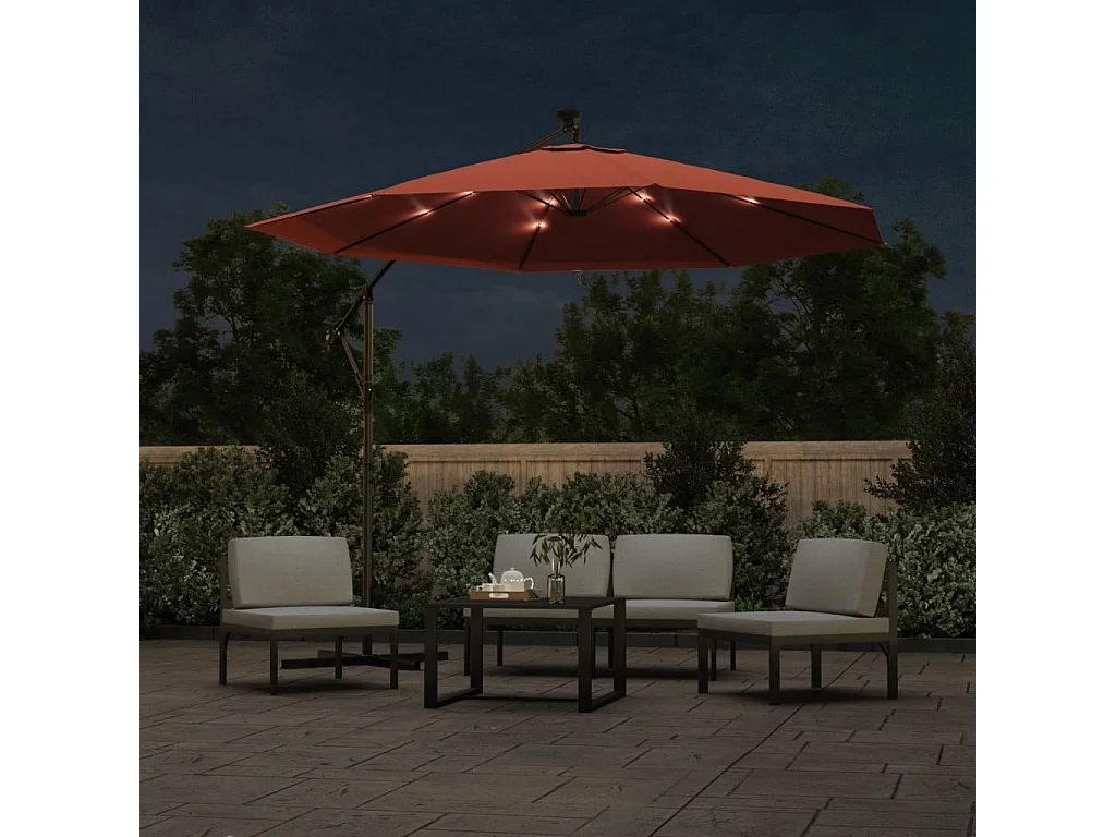 Carrickboy Zweefparasol met LED-verlichting en stalen paal terracottakleur