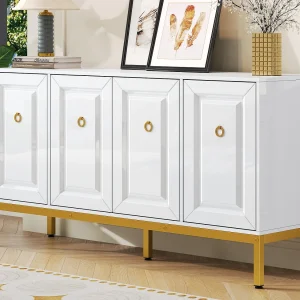 Buffet 140x40x80cm – 4 deuren – met verstelbare planken – Wit + Goud Buffet 140x40x80cm – 4 deuren – met verstelbare planken – Wit + Goud