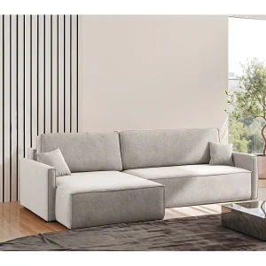 Carlos L-vormige slaapbank, hoekbank met bedstee en slaapfunctie, stof Salvador, rechts, beige