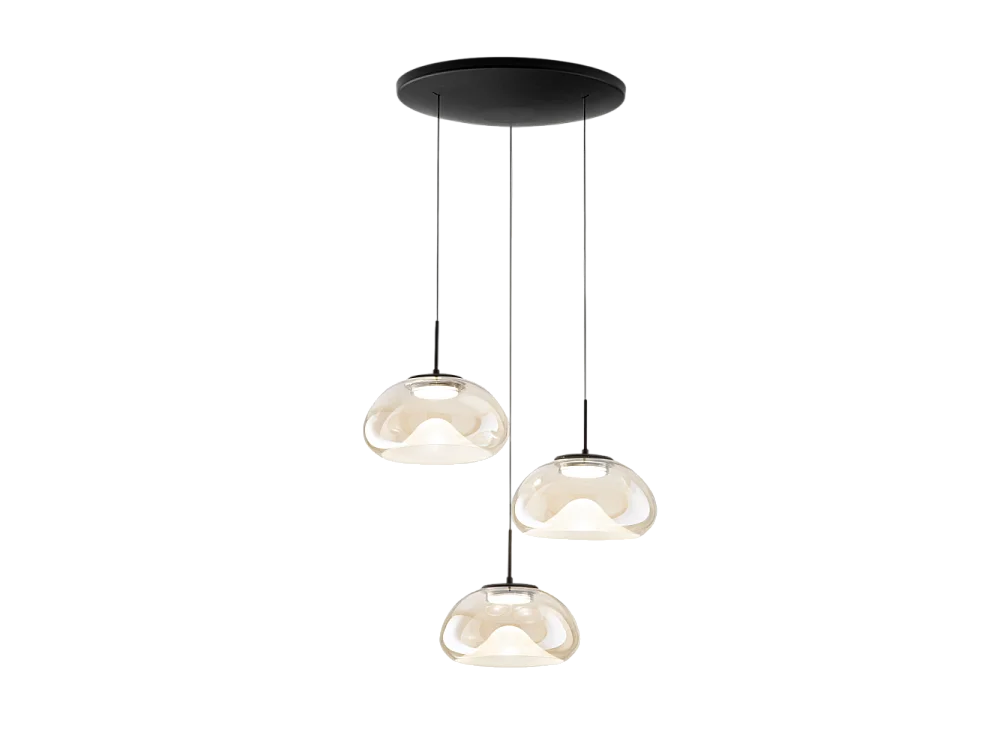 Brena - Fabas Luce 3-lichts ronde hanglamp - 30W dimbare LED - Cognac Ronde plafondrozet d.35cm