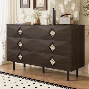 Chique kaptafel met 6 lades en rotan handgrepen, praktische en elegante opbergruimte.