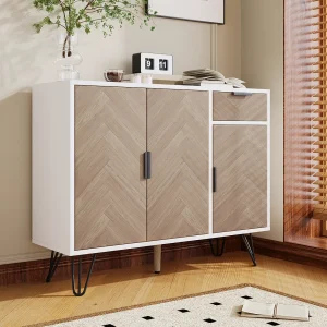 Buffetkast, moderne opbergkast met metalen poten, voor hal of woonkamer – 90x30x71,5 cm, wit