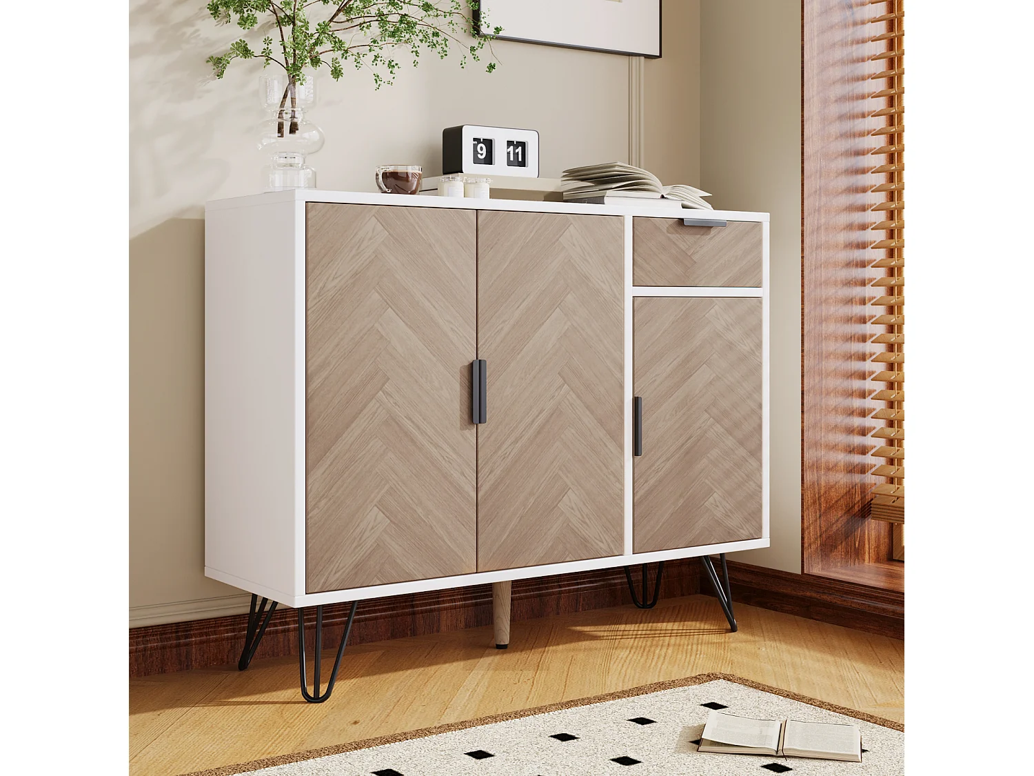 Buffetkast, moderne opbergkast met metalen poten, voor hal of woonkamer - 90x30x71,5 cm, wit