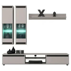 Composition murale DOMO – Meubel voor TV, 2 hangende vitrines en 1 muurplank – Kasjmier Composition murale DOMO – Meubel voor TV, 2 hangende vitrines en 1 muurplank – Kasjmier
