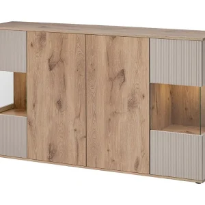 Buffet ERINA – 2 deuren, 4 laden – Licht eiken & beige Buffet ERINA – 2 deuren, 4 laden – Licht eiken & beige