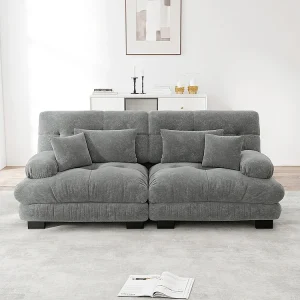 Cloud hoekbank, chenille, met 2 rugkussens en 2 sierkussens, massief houten frame, grijs