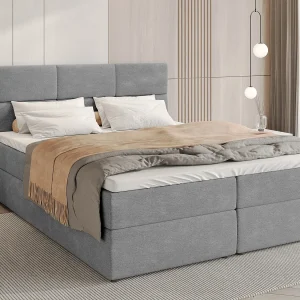 Boxspringbed met hoofdeinde, matras en dekmatras – BOSTON – 140×200 – grijs