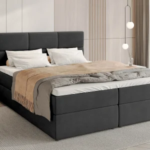 Boxspringbed met hoofdeinde, matras en dekmatras – BOSTON – 140×200 – donkergrijs