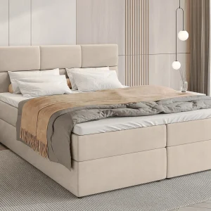 Boxspringbed met hoofdeinde, matras en dekmatras – BOSTON – 140×200 – beige