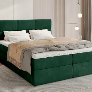 Boxspringbed met hoofdeinde, matras en dekmatras – BOSTON – 140×200 – groente