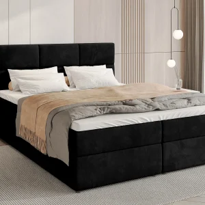 Boxspringbed met hoofdeinde, matras en dekmatras – BOSTON – 180×200 – zwart