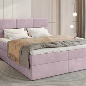 Boxspringbed met hoofdeinde, matras en dekmatras – BOSTON – 180×200 – poederroze