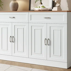 Buffet 120x35x80,5 cm – 4 deuren en 2 laden – Verstelbare planken – Spaanplaten – Wit