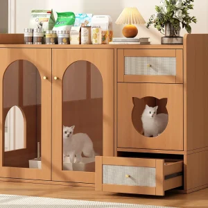Buffet 120x45x83cm – 2 kattenbakken – 2 laden en 2 deuren – natuur Buffet 120x45x83cm – 2 kattenbakken – 2 laden en 2 deuren – natuur