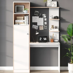 Bureau 123.5x45x168.5 cm – 1 deur – met open planken – MDF – wit + natuur Bureau 123.5x45x168.5 cm – 1 deur – met open planken – MDF – wit + natuur