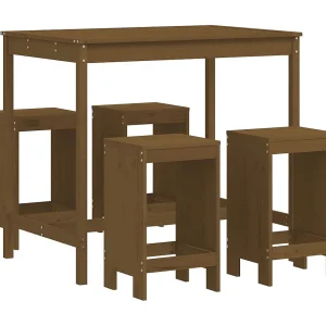 Claire-Julienne  5-delige Tuinbarset massief grenenhout honingbruin