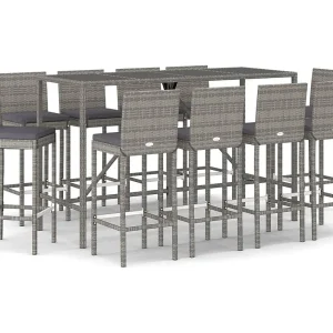 Danick 11-delige Tuinbarset met kussens poly rattan grijs Danick 11-delige Tuinbarset met kussens poly rattan grijs