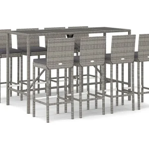 Danick 9-delige Tuinbarset met kussens poly rattan grijs Danick 9-delige Tuinbarset met kussens poly rattan grijs