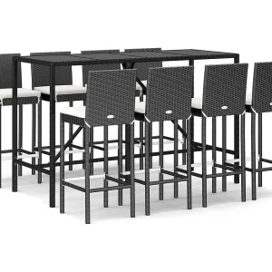 Danick 9-delige Tuinbarset met kussens poly rattan zwart Danick 9-delige Tuinbarset met kussens poly rattan zwart