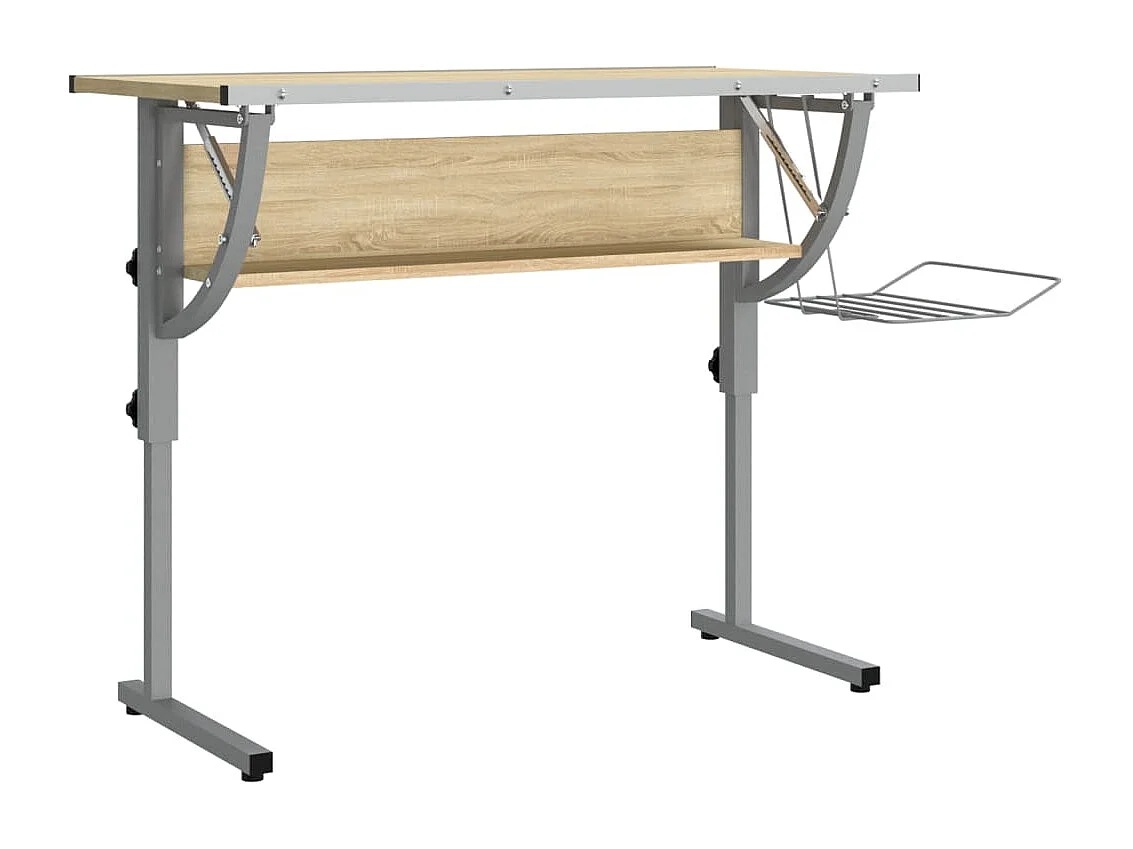 Cabazon Tekentafel 110x53x(58-87) cm bewerkt hout en staal eiken/grijs
